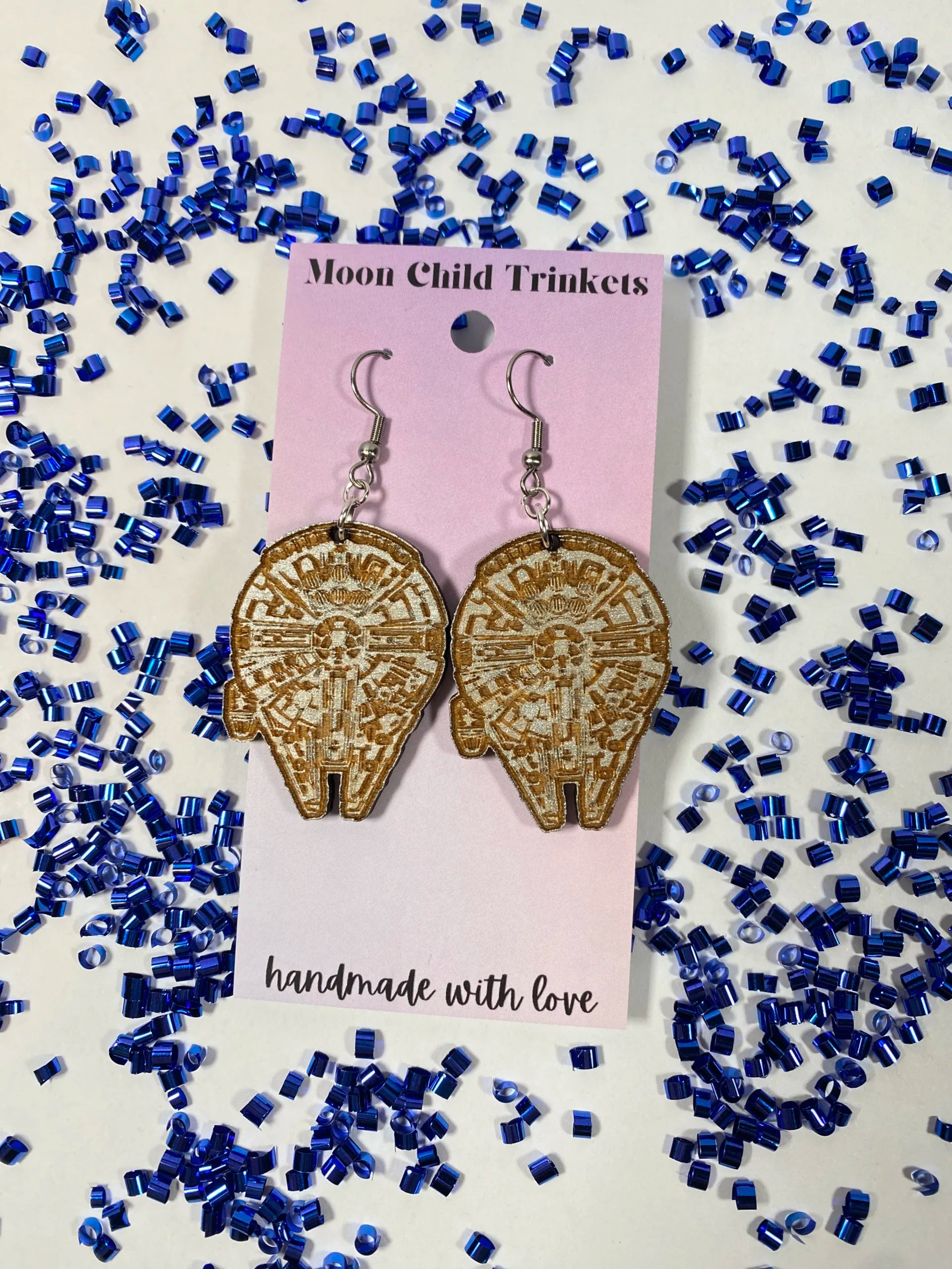 Millennium Falcon Hand Painted Wood Dangle Earrings image 1