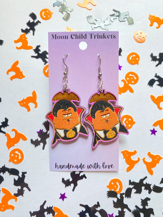 Dracula Chicken Nuggets Hand Painted Wood Dangle Earrings image 0