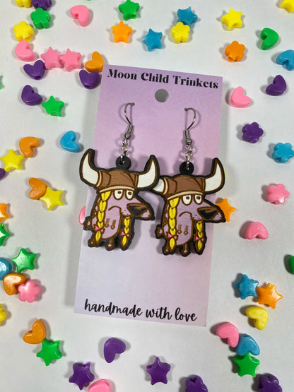 Courage The Cowardly Viking Dog Hand Painted Wood Dangle Earrings image 0
