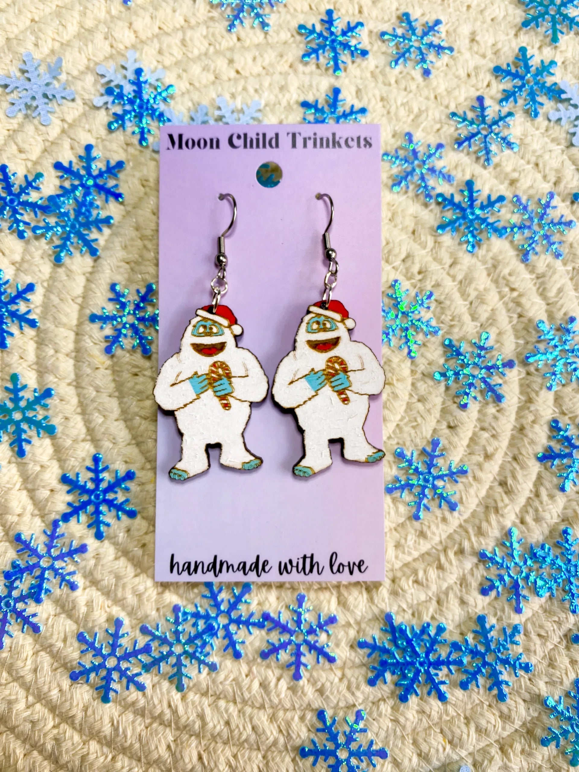 Bumble The Abominable Snowmonster Hand Painted Wood Earrings image 2