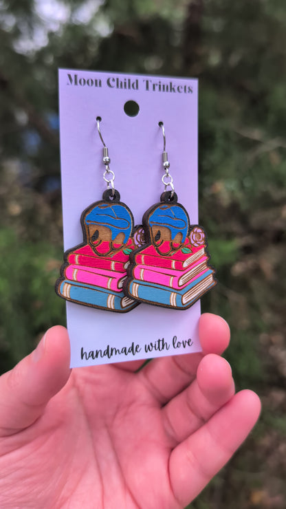 Hockey Romance Bookish Hand Painted Wood Earrings