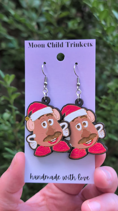 Mr Potato Head Christmas Toy Story Hand Painted Wood Dangle Earrings