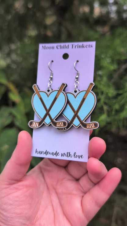 Hockey Love Bookish Hand Painted Wood Earrings