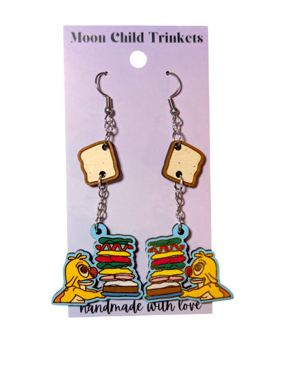 Reuben 625 Sandwich Stacker Hand Painted Wood Dangle Earrings