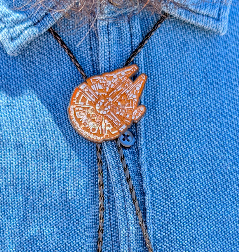 Millennium Falcon Star Wars Bolo Tie - Hand Painted Wood Bolo