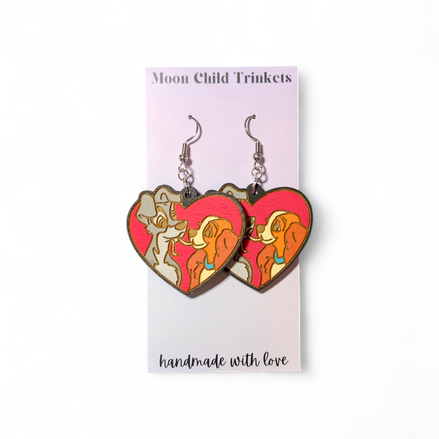 Lady and the Tramp Hand Painted Wood Earrings