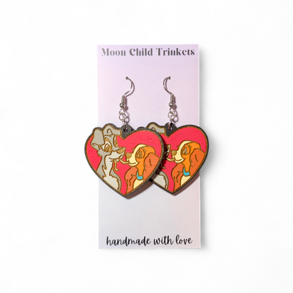 Lady and the Tramp Hand Painted Wood Earrings