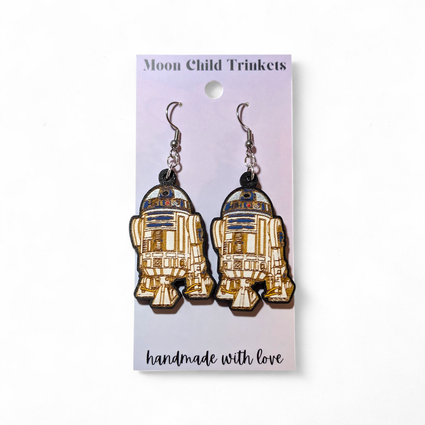 R2D2 Star Wars Hand Painted Wood Earrings