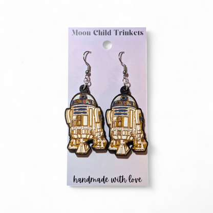 R2D2 Star Wars Hand Painted Wood Earrings