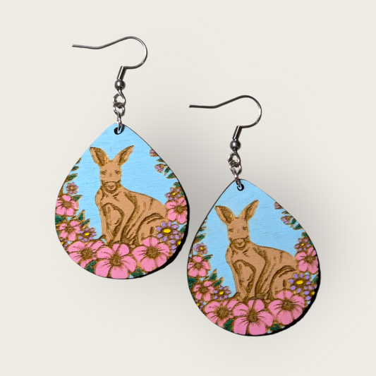 Kangaroo Hand Painted Dangle Earrings