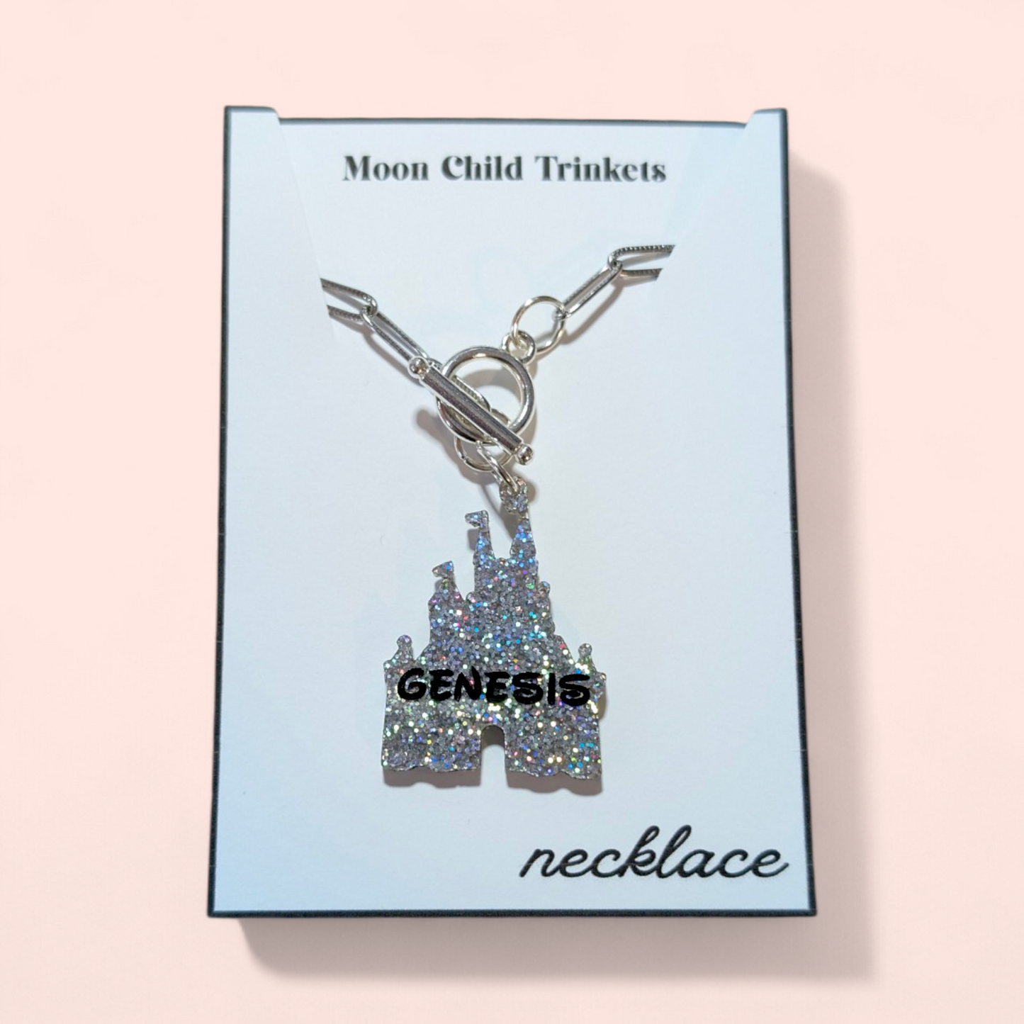 Personalized Castle Glitter Acrylic Paperclip Chain Necklace