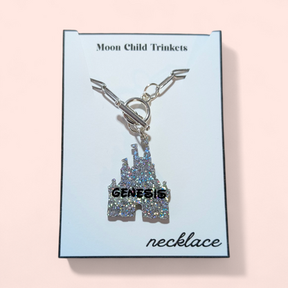 Personalized Castle Glitter Acrylic Paperclip Chain Necklace