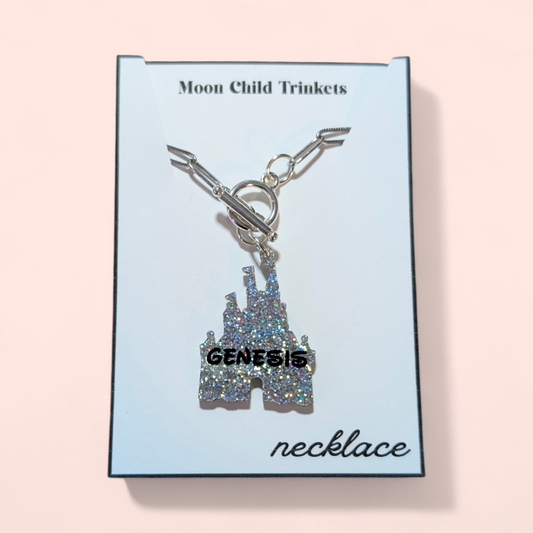 Personalized Castle Glitter Acrylic Paperclip Chain Necklace