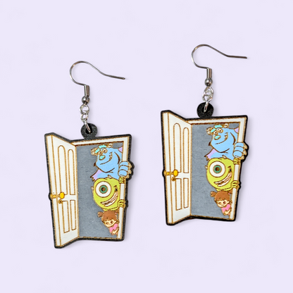Monsters Inc Mike, Sully, & Boo Hand Painted Wood Earrings