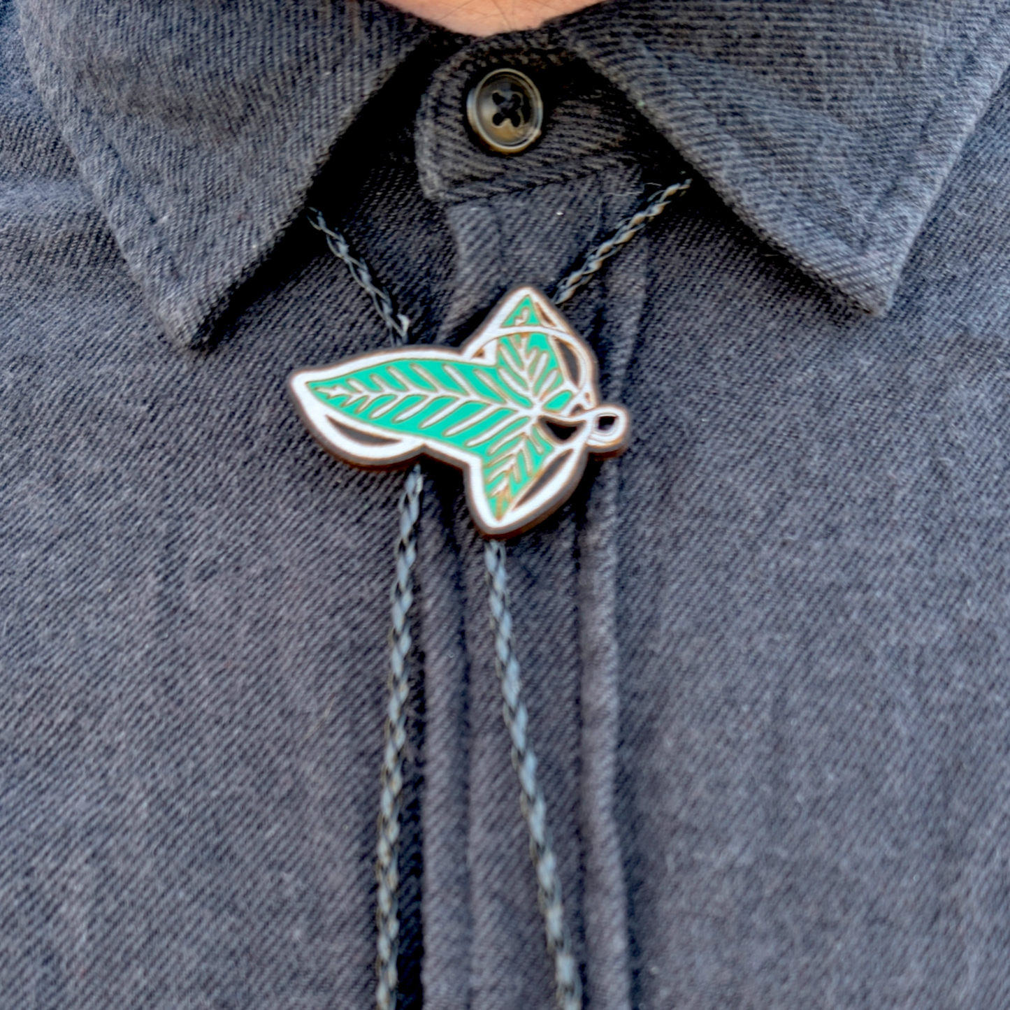 Elven Leaf of Lorien Bolo Tie - Hand Painted Wood Bolo LOTR