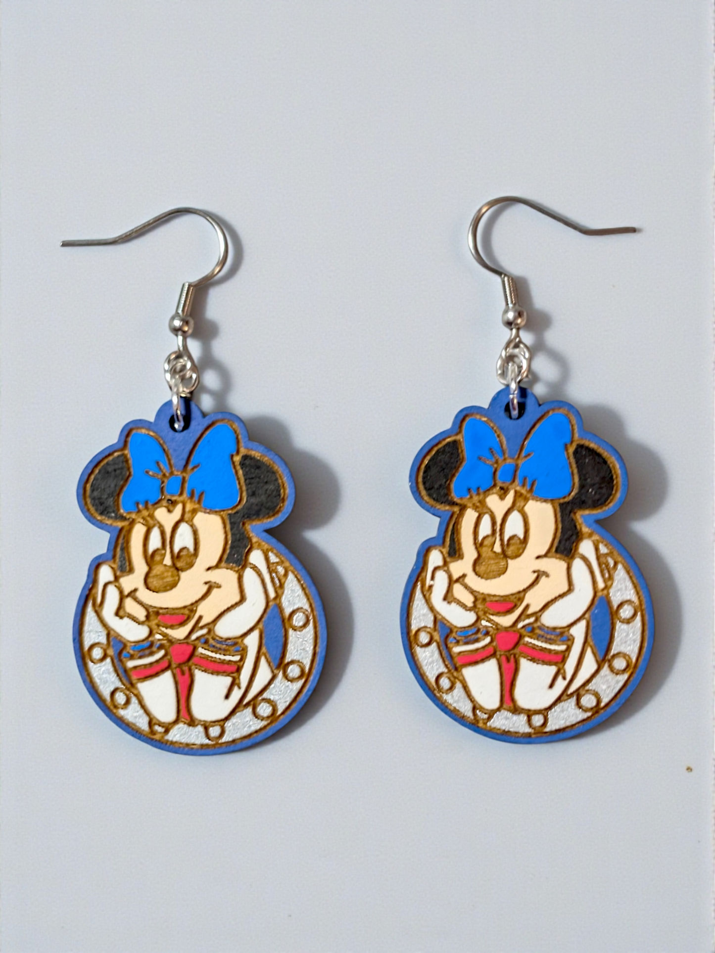 Minnie Porthole Cruise Hand Painted Wood Earrings