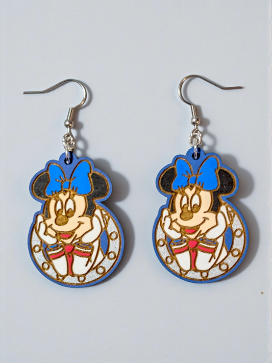 Minnie Porthole Cruise Hand Painted Wood Earrings