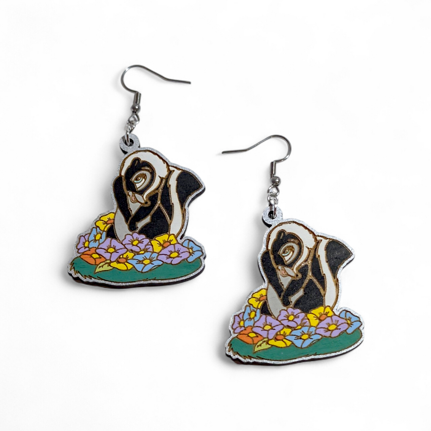 Flower Bambi Hand Painted Wood Earrings