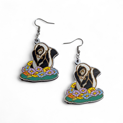 Flower Bambi Hand Painted Wood Earrings