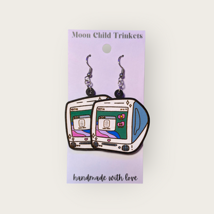 Retro Computer Hand Painted Wood Dangle Earrings