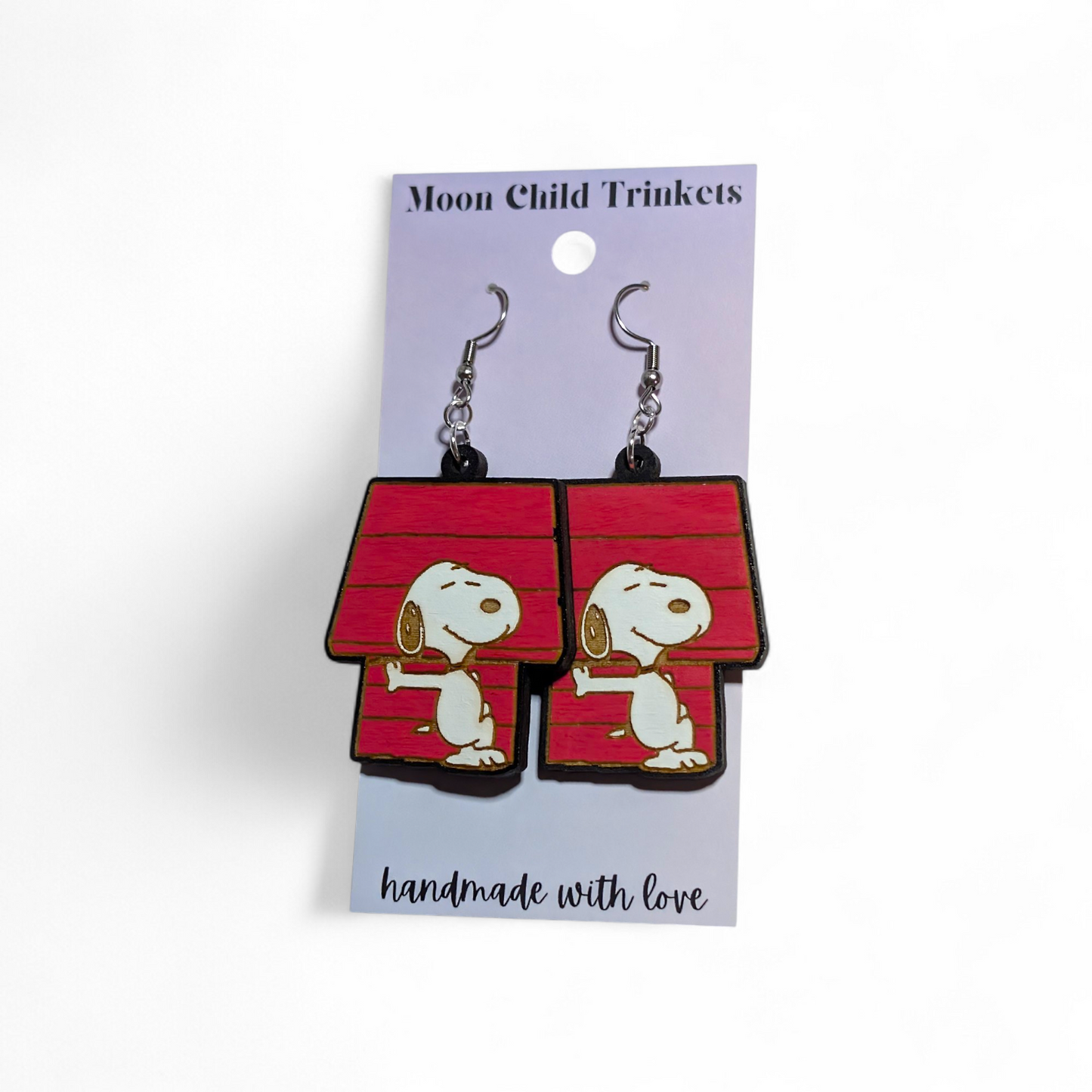 Peanuts Snoopy & Dog House Hand Painted Wood Earrings