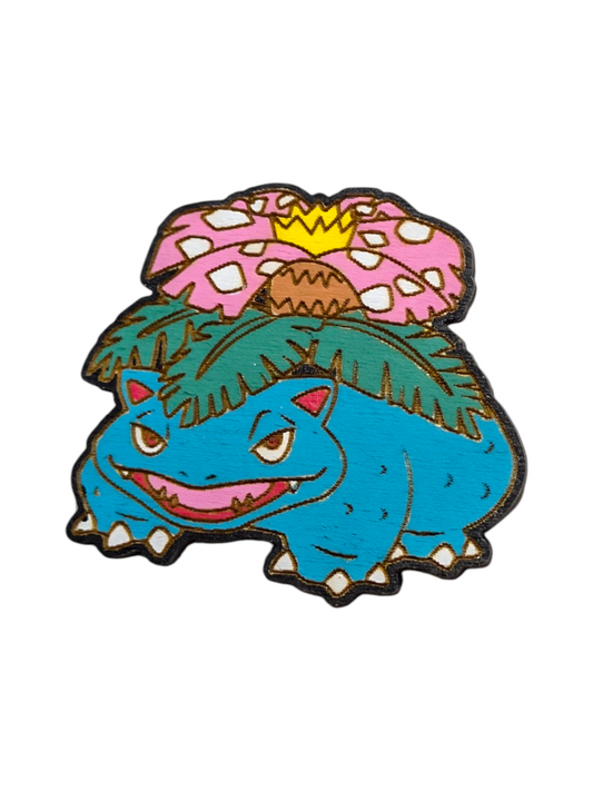 Venusaur Pokemon Bar Back Brooch - Hand Painted Wood Pin