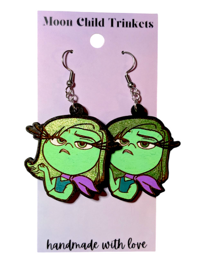 Disgust Inside Out Hand Painted Wood Dangle Earrings