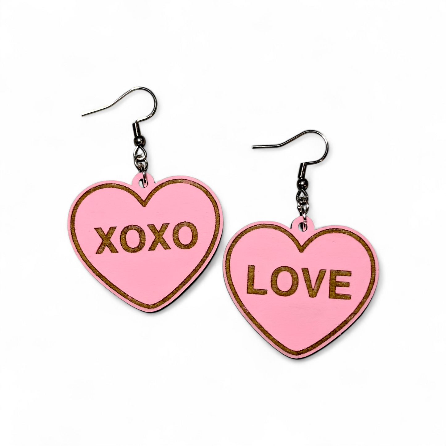 Conversation Hearts Hand Painted Wood Earrings