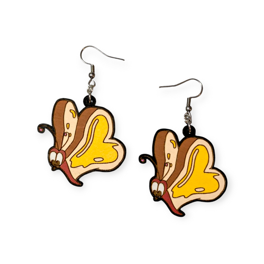 Bread and Butterfly Hand Painted Wood Dangle Earrings