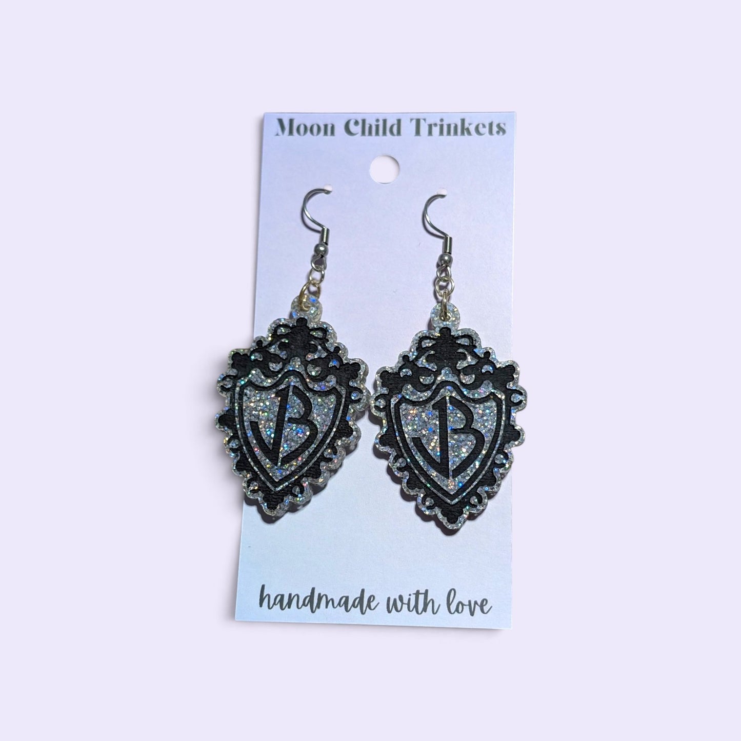 Jonas Brothers Logo Silver Glitter Acrylic Earrings *LIMITED EDITION*