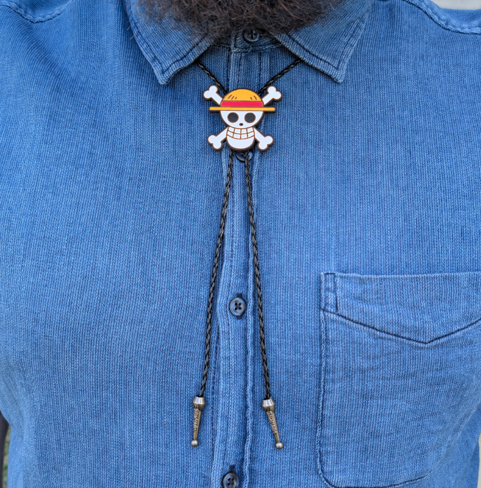 Straw Hat Jolly Roger Western Bolo Tie - One Piece Cowboy Tie - Statement Neckwear