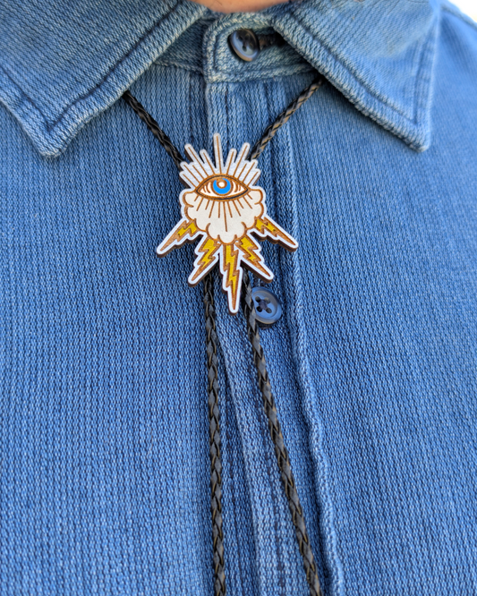 Mystic Evil Eye Western Bolo Tie - Lightning Cloud Cowboy Tie - Statement Neckwear