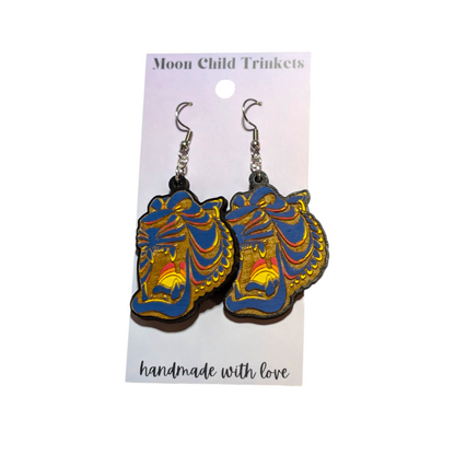 Aladdin Cave of Wonders Hand Painted Wood Dangle Earrings
