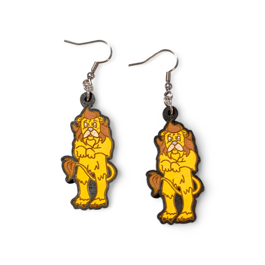Cowardly Lion Wizard of Oz Book Inspired Hand Painted Wood Earrings