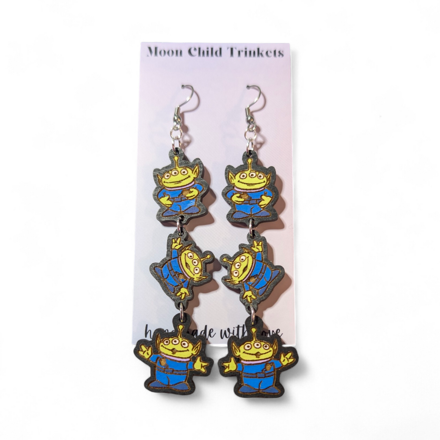 Toy Story Aliens Hand Painted Wood Dangle Earrings