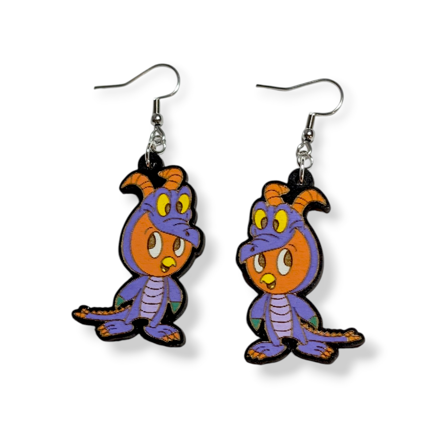 Orange Bird in Figment Costume Hand Painted Wood Earrings
