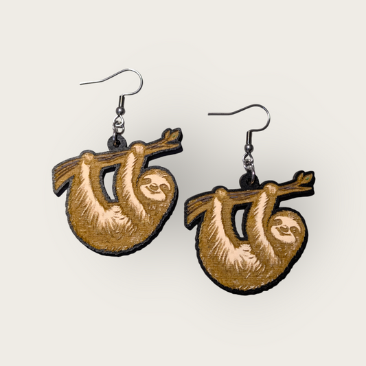 Hanging Sloth Hand Painted Dangle Earrings