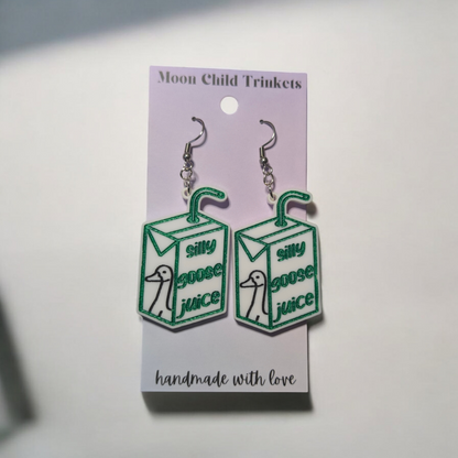 Silly Goose Juice Hand Painted Dangle Earrings