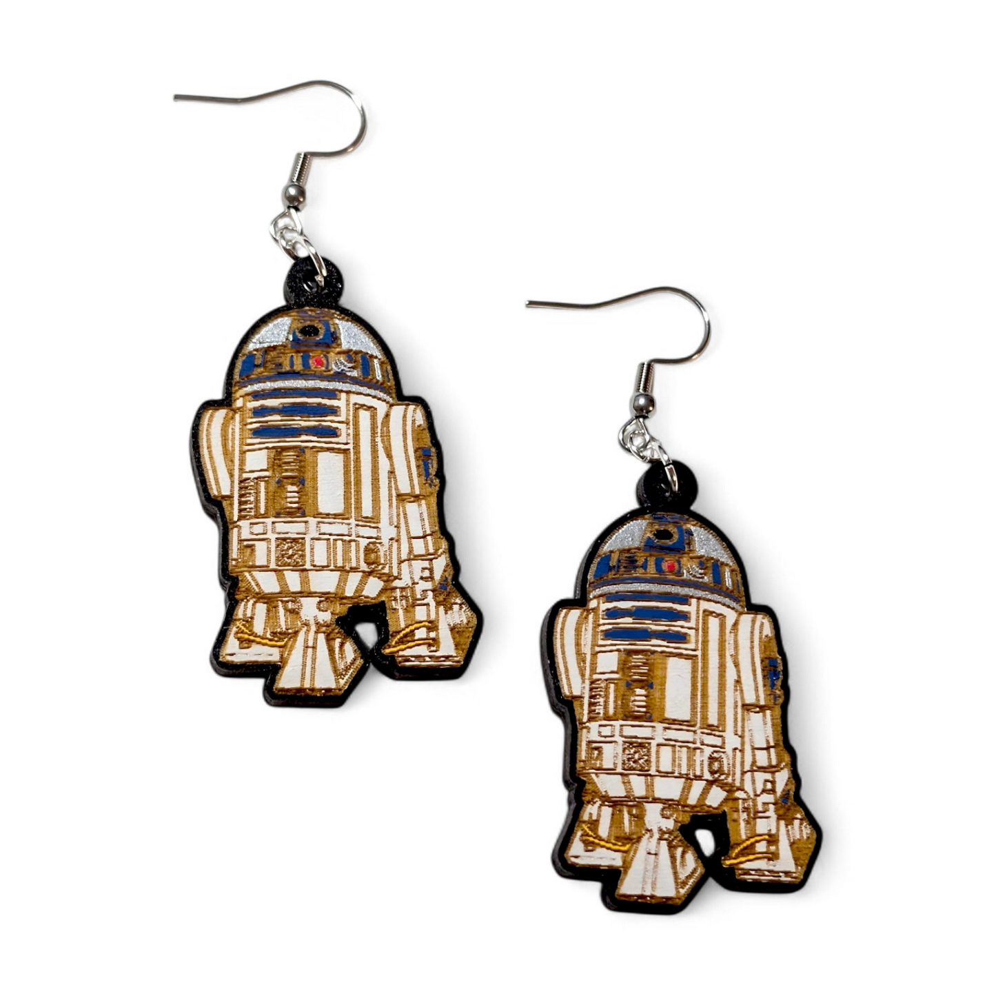 R2D2 Star Wars Hand Painted Wood Earrings
