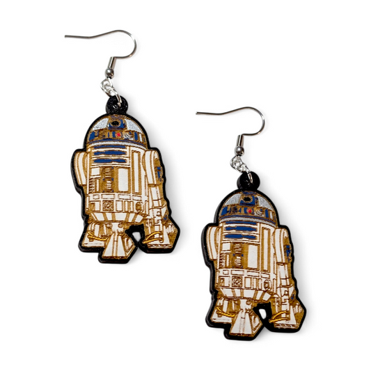 R2D2 Star Wars Hand Painted Wood Earrings