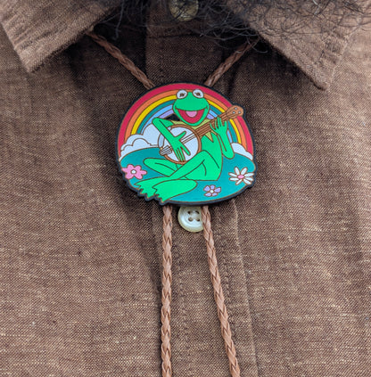 Kermit with Banjo Bolo Tie - Hand Painted Wood Bolo