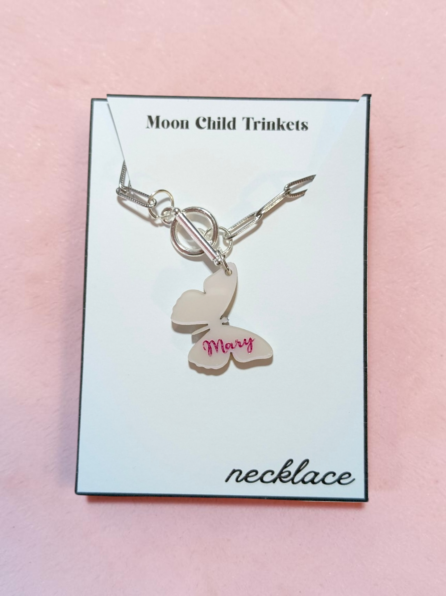 Personalized Butterfly Acrylic Paperclip Chain Necklace