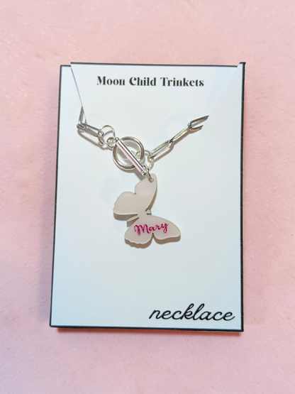 Personalized Butterfly Acrylic Paperclip Chain Necklace