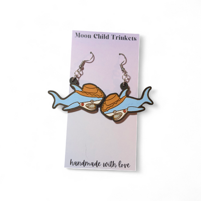 Toy Story Shark Hand Painted Wood Dangle Earrings