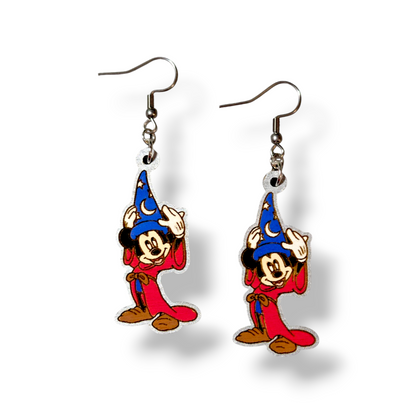 Sorcerer Mickey Fantasia Hand Painted Wood Earrings