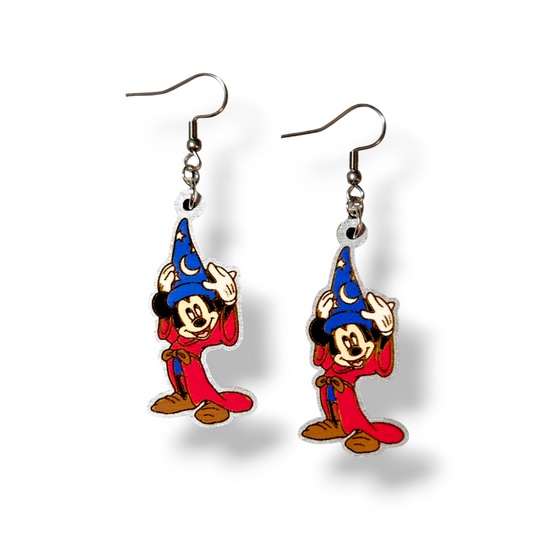 Sorcerer Mickey Fantasia Hand Painted Wood Earrings