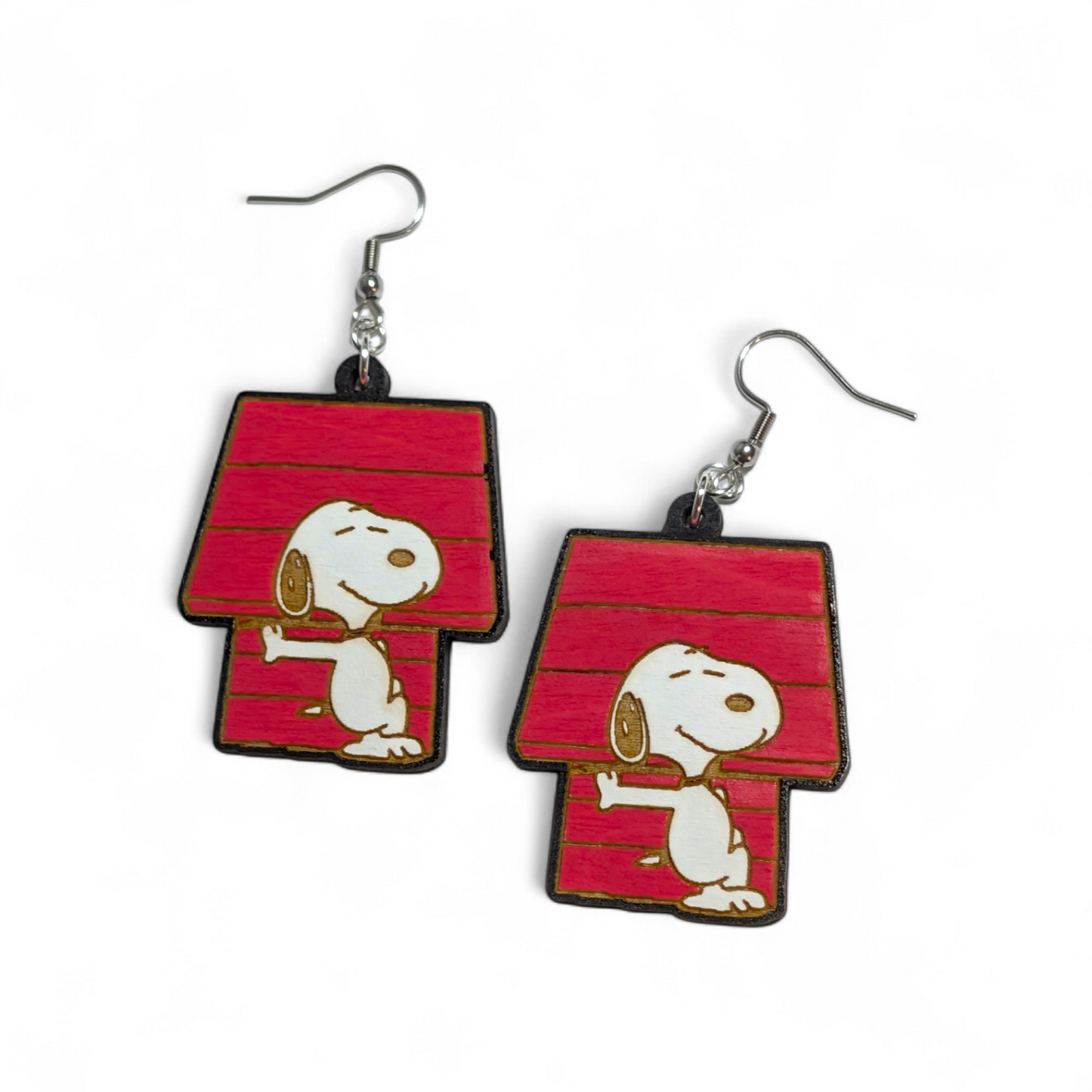 Peanuts Snoopy & Dog House Hand Painted Wood Earrings