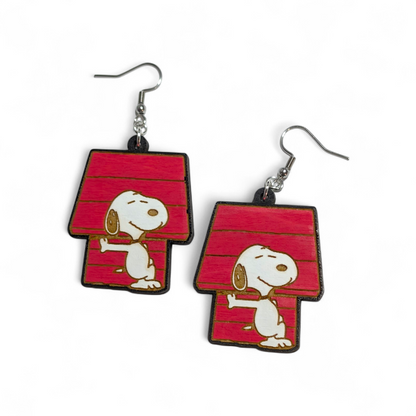 Peanuts Snoopy & Dog House Hand Painted Wood Earrings
