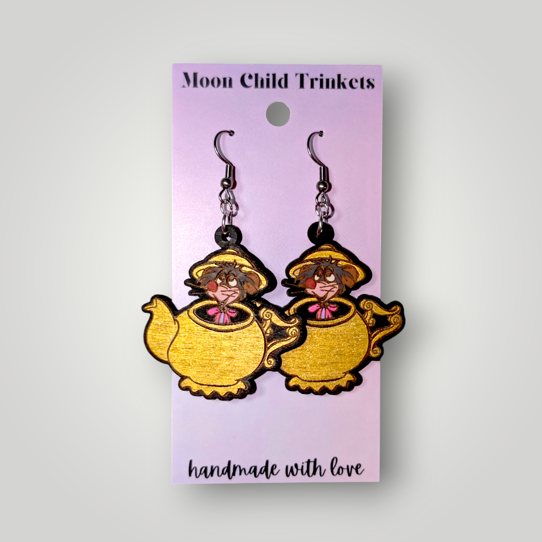Dormouse Alice in Wonderland Hand Painted Earrings