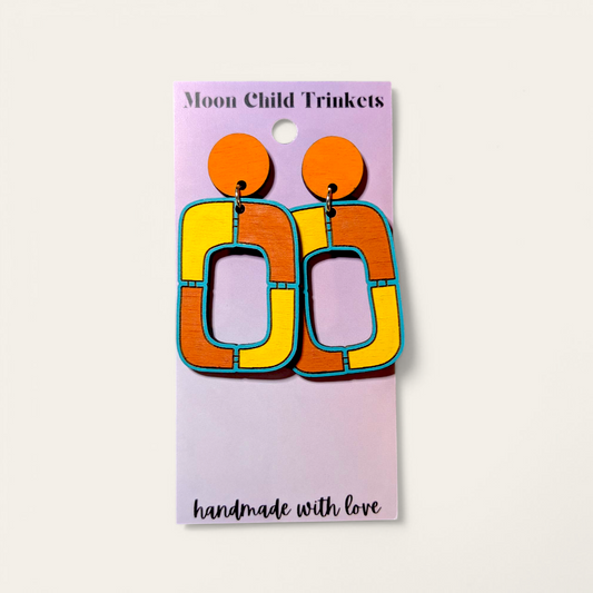 Mod Mood 70s inspired Hand Painted Wood Dangle Earrings